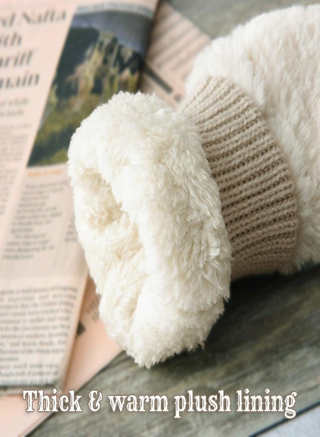Piewag Winter Faux Fur Convertible Mittens for Women Girls Thermal Warm Half Finger Fingerless Gloves Beige - Image 5